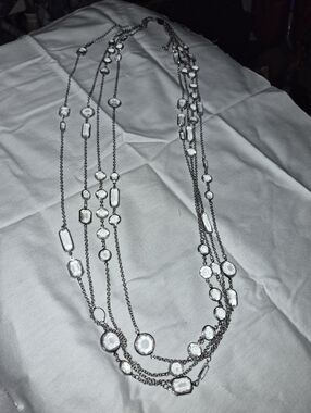 WHBM Multi-Strand Silver Tone Crystal Necklace - Elegant Clear Stones